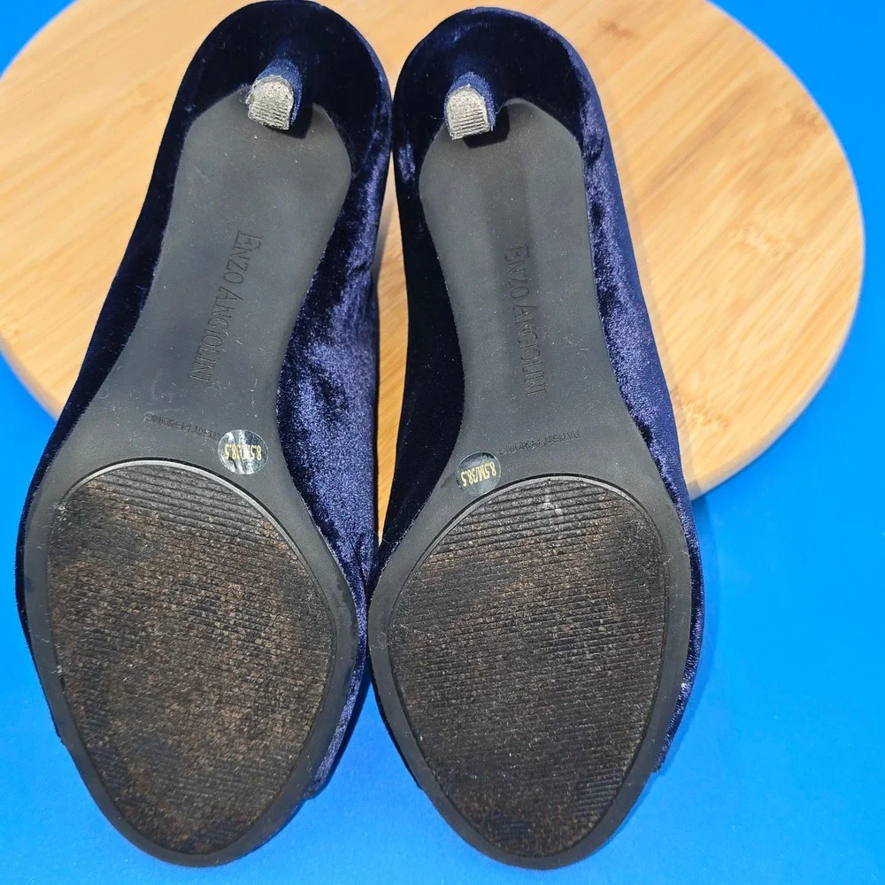 Enzo Angiolini Franses Navy Blue Velvet‎ Peep Toe Loop Stud Booties Heels 8.5